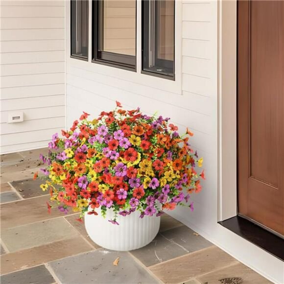 Set of 12 Outdoor Artificial Flowers UV Resistant Fake Plants for Porch Decor - Picture 6 of 7